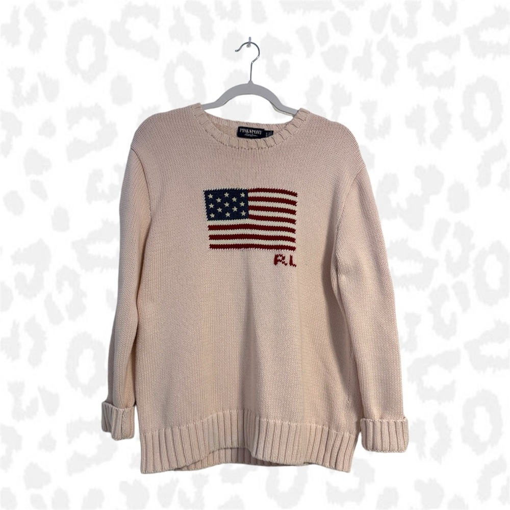 ₊⊹ rare american flag ralph lauren sweater ౨ৎ